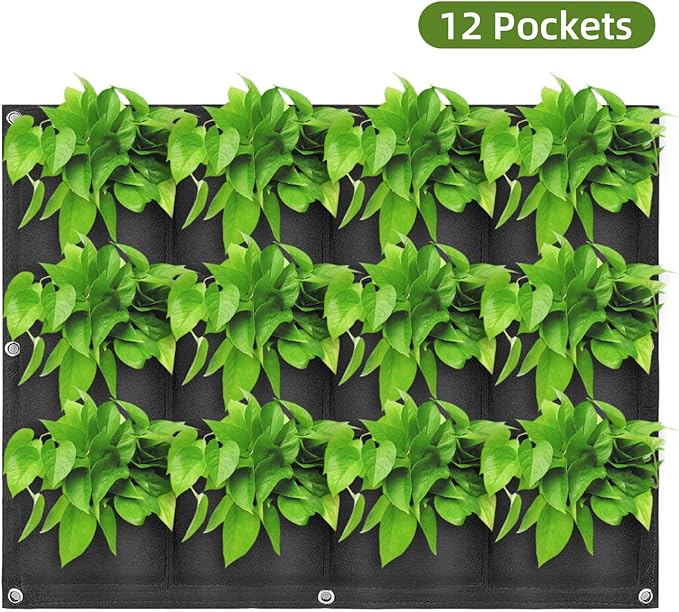 Hanging Planting Grow Bags, 12 Pockets Hanging Vertical Wall Planter Wall - Image 2