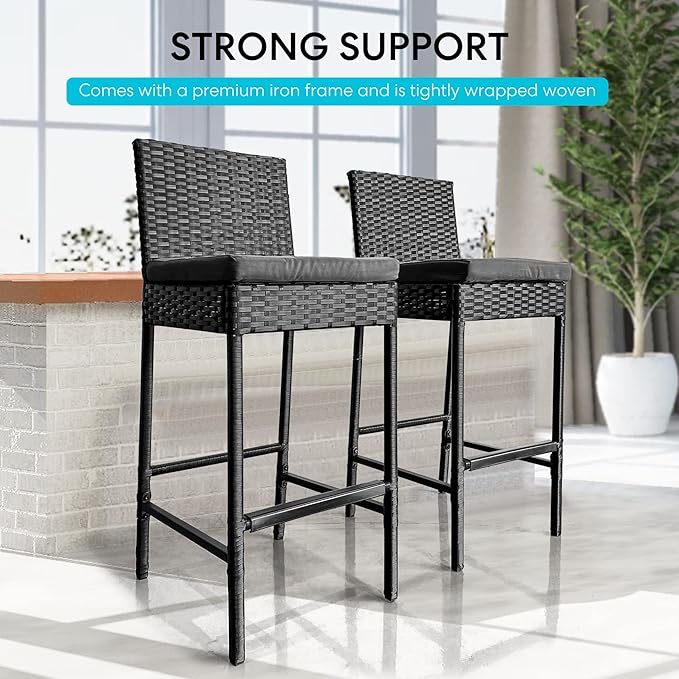 VIVOHOME Outdoor Wicker Barstool 4 Packs, Bar Chairs PE Rattan Materail - Image 7
