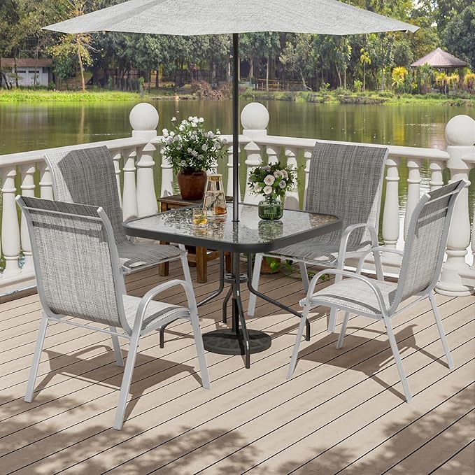 UDPATIO Patio Chairs Set of 4, Stackable Silver Outdoor Dining Chairs - Image 2