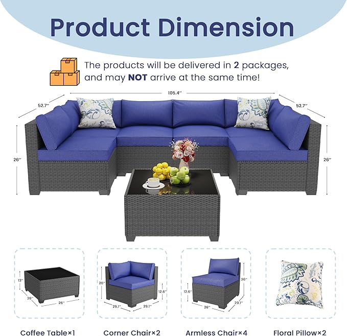 8 Piece Outdoor Patio Furniture Set, Outdoor Sectional Furniture, Rattan & - Image 7