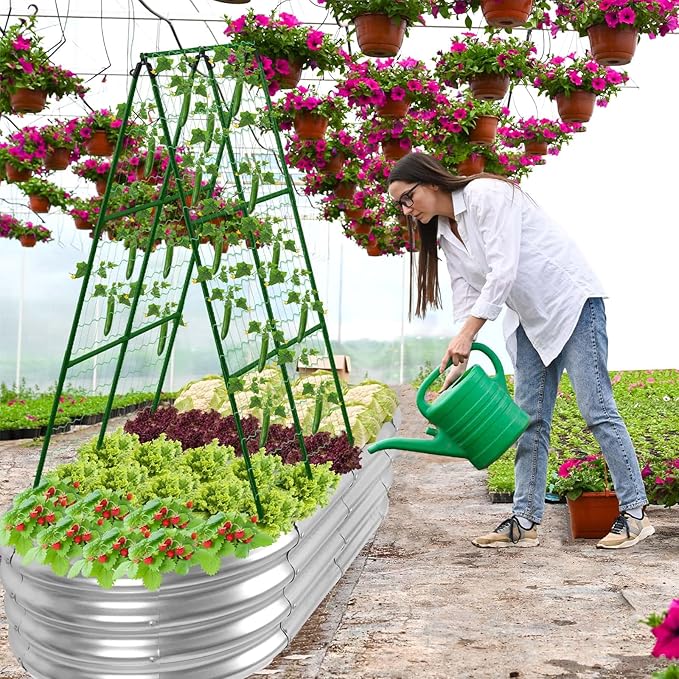Galvanized Raised Bed with Cucumber Trellis, Garden Arch Trellis Outdoor - Image 2