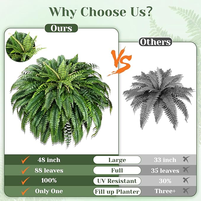 MARTINE MALL 2Pcs 48'' Fake Ferns Look Real Artificial Ferns - Image 2