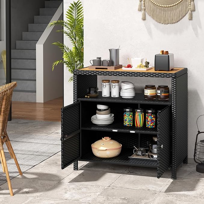 Tangkula Rattan Outdoor Storage Cabinet, Patiojoy Outdoor Cabinet - Image 8