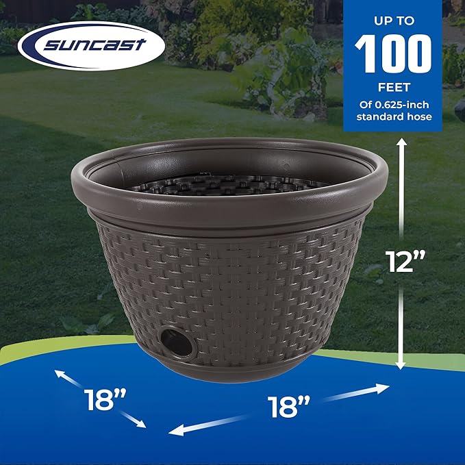 Suncast 2 Pack Decorative Wicker Garden Hose Holder Pot - Image 3