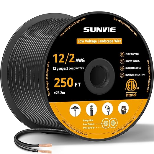 SUNVIE 12/2 Low Voltage Landscape Wire 250FT by SUNVIE