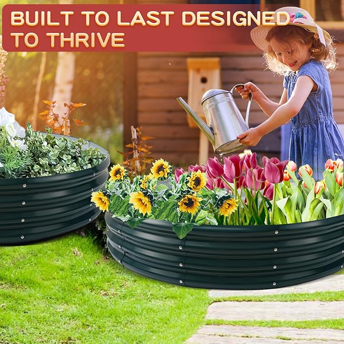 Durable Round Steel Raised Garden Bed Painted - Image 5