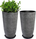 QCQHDU Large Tall Dark Gray Planters Set of 2-9 Gallon 12" Round Outdoor by QCQHDU