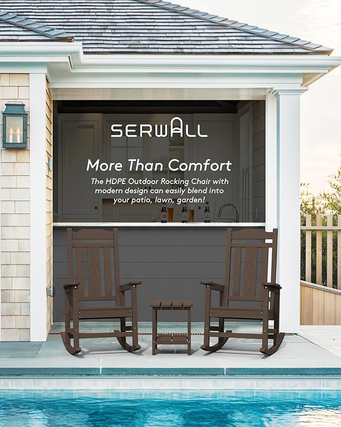 SERWALL Outdoor Rocking Chair Set of 6, Patio Rocking Chairs Set, HDPE Rocking - Image 7