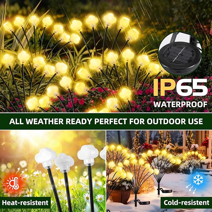 Solar Lights Outdoor 4 Pack 32 LED Solar Cloud Swaying Lights Garden Waterproof - Image 3