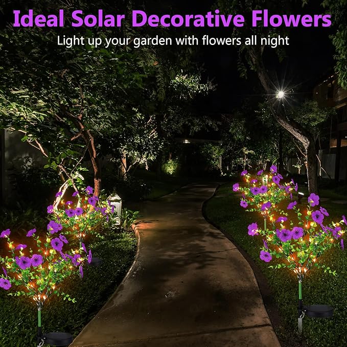 2 Pack Solar Stake Lights Outdoor Decor Waterproof Mums Artificial Flowers - Image 7