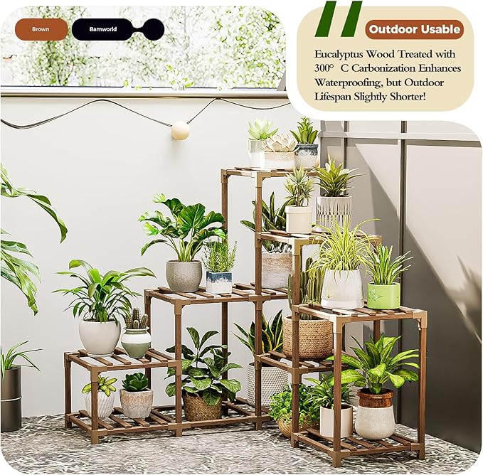 Bamworld Plant Stand Indoor Corner Plant Shelf Outdoor - Image 4