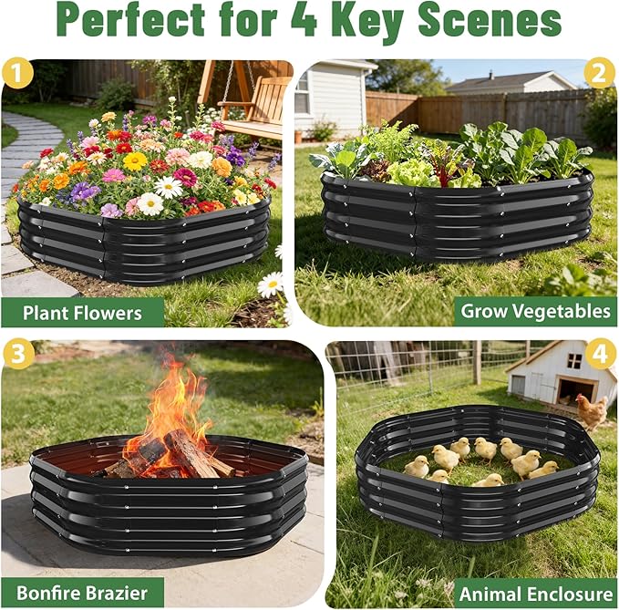 Hexagon Raised Garden Bed, 48 Inch Diagonal & 12 Inch Tall, Galvanized Steel - Image 7