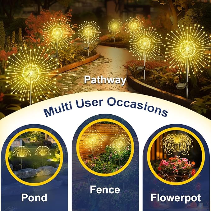 Solar Garden Lights Outdoor, 6 Pack 120 LED Twinkling Firework Lights Decorative - Image 6