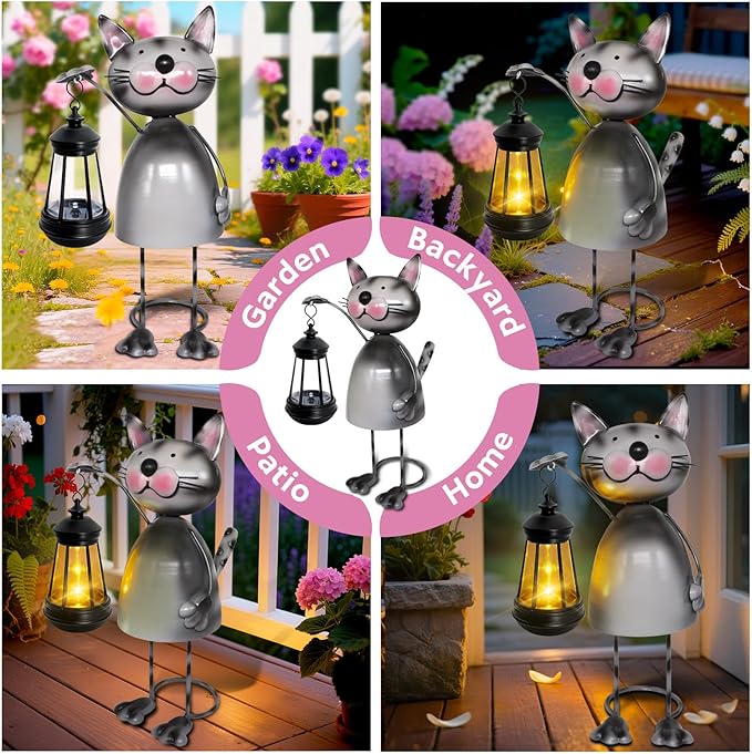 Garden Decor Cat Solar Statues, Unique Garden Statues Cat - Image 4