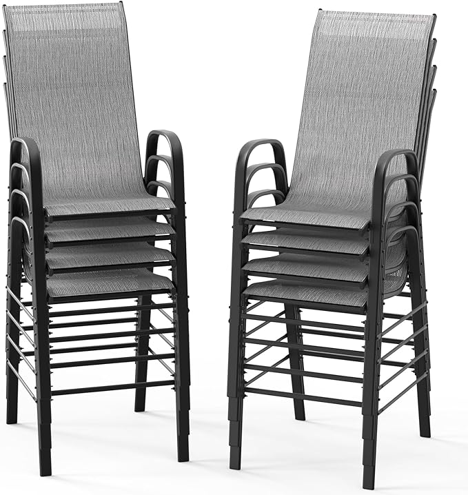 VINGLI Outdoor Bar Chairs Set of 8 – Stackable Outdoor Bar Stools by VINGLI