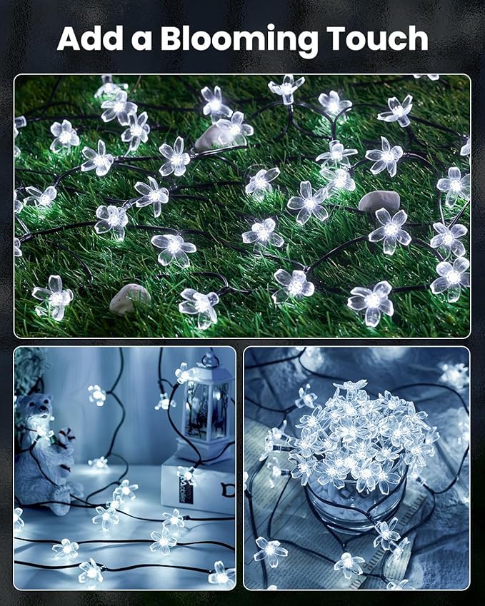 Brightown 60 LED Solar Flower String Lights Outdoor Waterproof Fairy Lights - Image 2