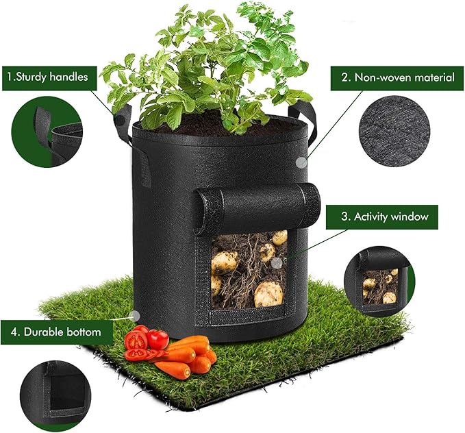 5-Pack 10 Gallon Potato Grow Bags, Garden Planting Bag - Image 3