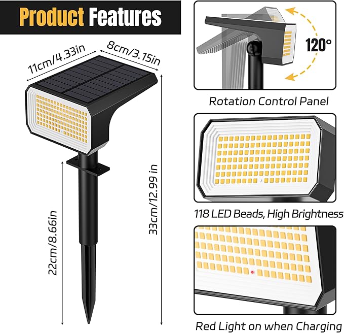 Solar Spot Lights Outdoor, 4 Modes Auto On/Off Solar Landscape Spotlights - Image 8