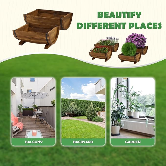 IDZO Solid Acacia Wood Half Barrel Planters Outdoor Set of 2 Different Sizes - Image 5