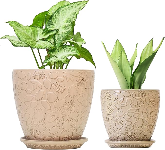 8 Inch + 6 Inch Retro Ceramic Planter Set of 2 by Bestseler