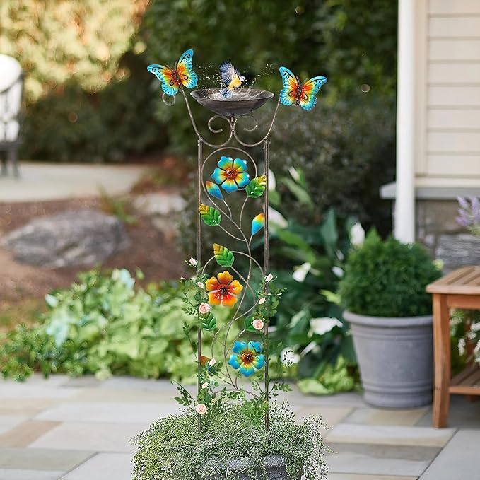 SUNNYPARK Bird Bath with Trellis Outdoor, Antique Garden Iron Plant Trellis - Image 5