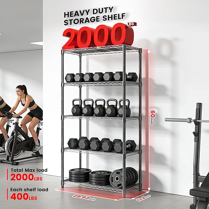 Xcity Storage Shelves, 5 Tier Heavy Duty Metal Shelving Unit, 2000 LBS Capacity - Image 2