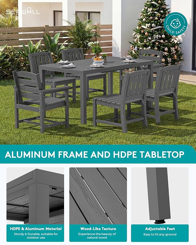 SERWALL 11-Piece Outdoor Dining Set, All Weather HDPE Outdoor Furniture Set - Image 5