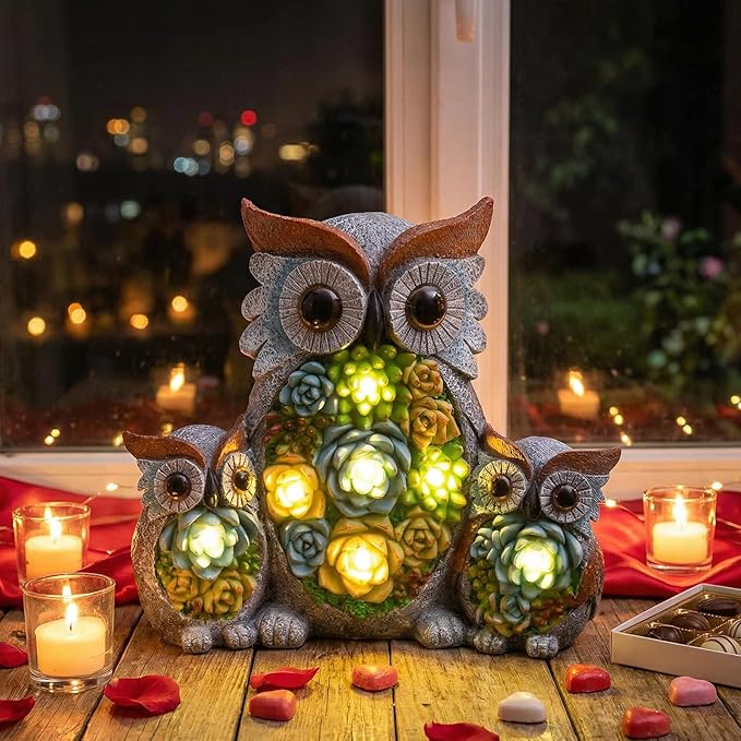 Solar Garden Statue Owl Decor – Cute Owl Family Figurines - Image 6