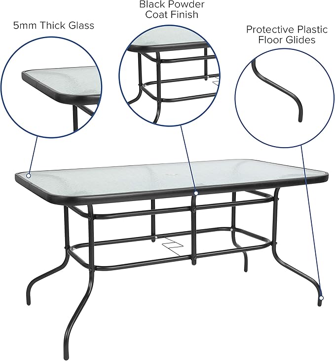 Flash Furniture Tory 31.5" x 55" Rectangular Tempered Glass Metal Patio Table - Image 4