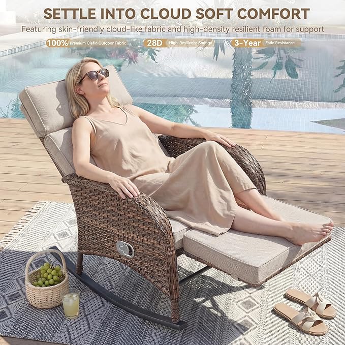 Zero Gravity Patio Rocking Wicker Recliner Chairs Set of 2- Wicker Outdoor - Image 3