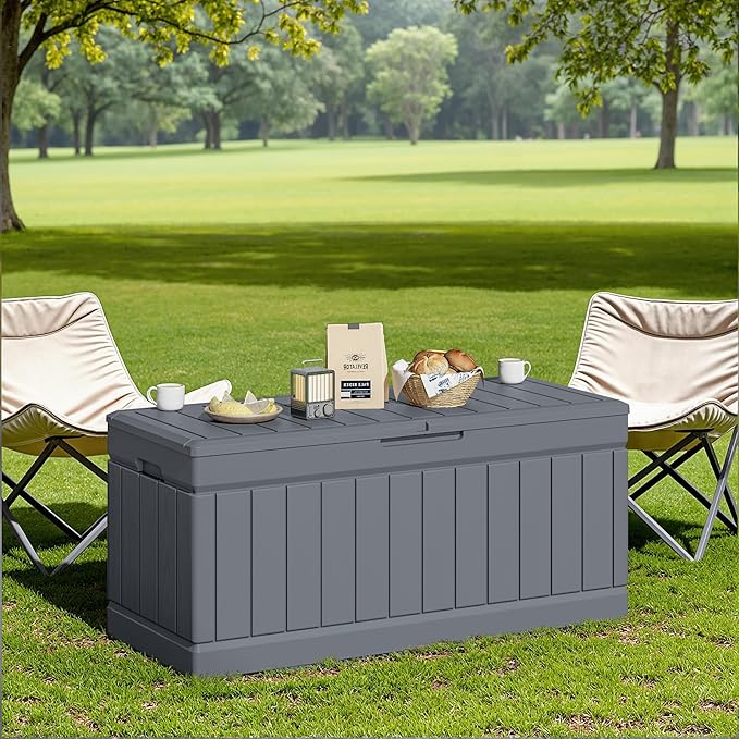 JUMMICO 78 Gallon Outdoor Deck Box Large Resin Storage Box - Image 7