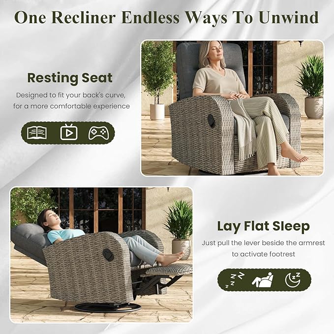 LayinSun Oversized Wicker Outdoor Swivel Glider Recliner - Image 5