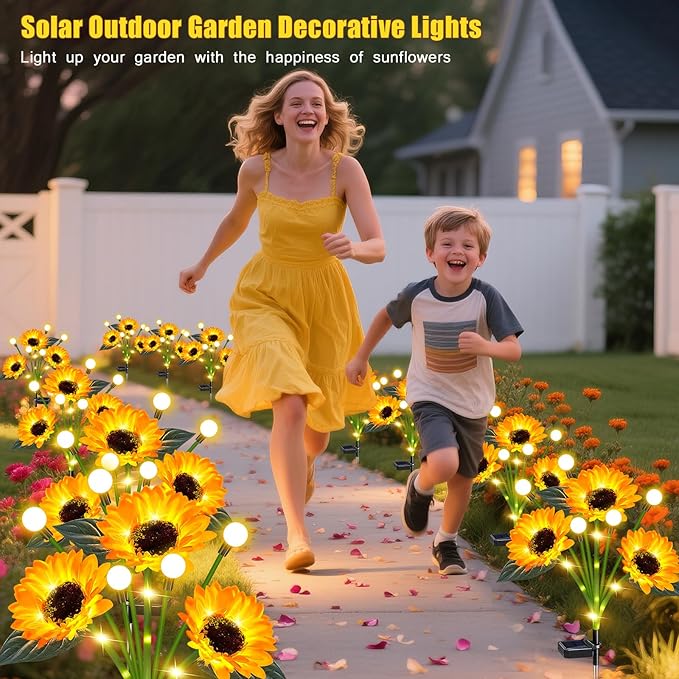 6 Pack Sunflower with Firefly Lights, Solar Lights Outdoor Garden Decor - Image 4