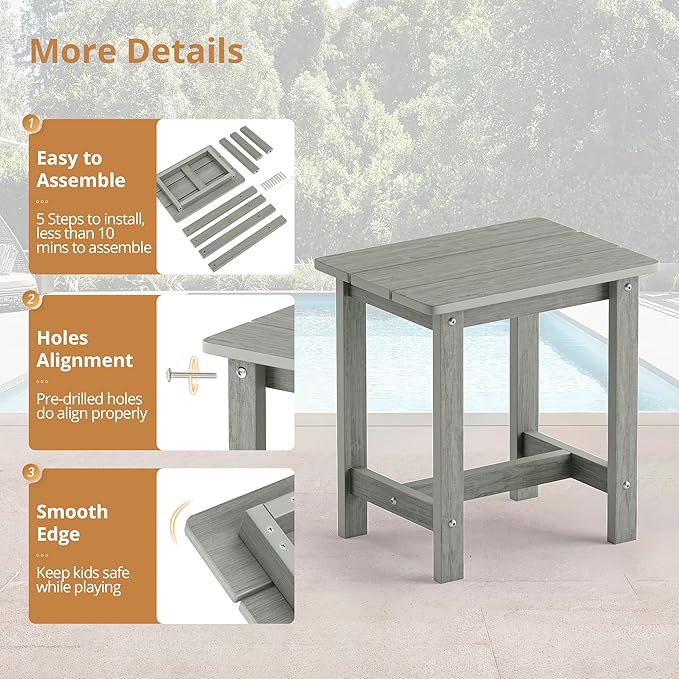 LUE BONA Outdoor Side Table, HDPS Small Outdoor Table, Rectangle Adirondack - Image 6