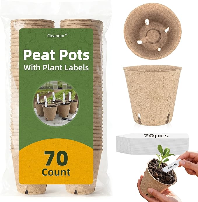 70Pcs Biodegradable 3.15” Peat Pots by Cleangor