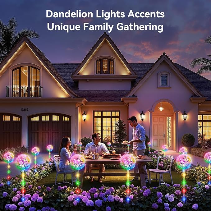 Solar Garden Lights Outdoor Decor: 4 Pack Dandelion Solar Flower Lights - Image 2