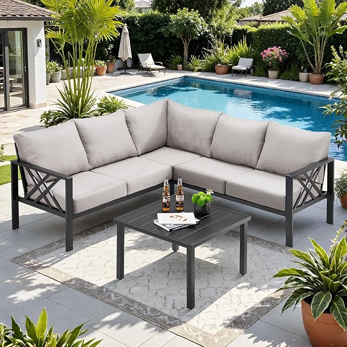 Patio Furniture Set, 6-piece Metal Sectional Furniture Sofa by ONBRILL