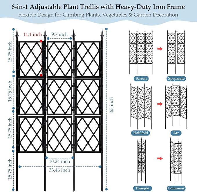 5.25FT Metal Garden Trellis for Climbing Plants Outdoor and Indoor - Image 2