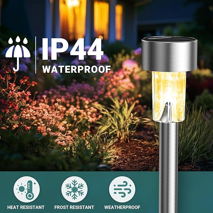GIGALUMI Solar Lights Outdoor Waterproof, 12 Pack, Stainless Steel LED Solar - Image 4