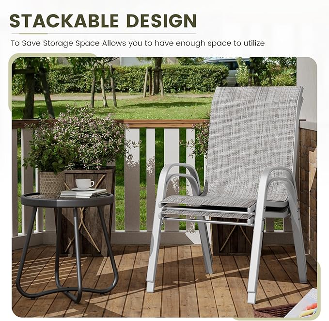 UDPATIO Patio Chairs Set of 2, Stackable Silver Outdoor Dining Chairs - Image 5
