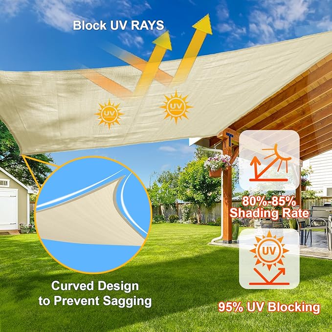 SUNLAX Sun Shade Sail 12' x 20' x 23.3' Butter Cream Rectangle Canopy Sail - Image 4