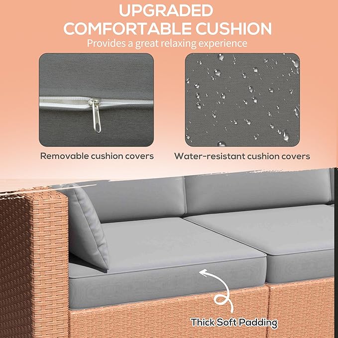Outsunny Patio Couch PE Wicker Deep Seating Outdoor Sofa - Image 5