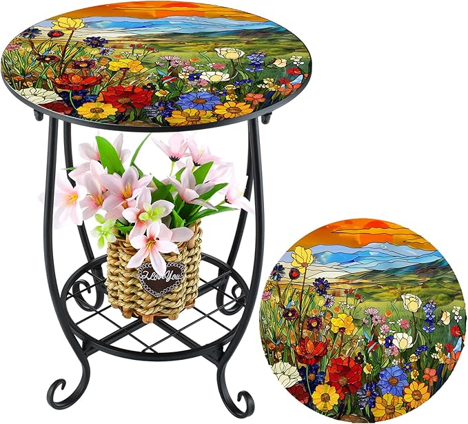 Outdoor Side Table Round Small Mosaic Patio Accent Indoor End Plant Coffee Tea by Cinnvoice