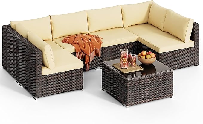 Patio Furniture Sets 7 Pieces Outdoor Sectional Rattan Sofa Manual Weaving - Image 5