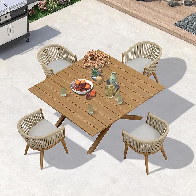 PURPLE LEAF 5 Pieces Oversized Square Outdoor Dining Set by PURPLELEAF
