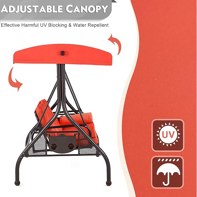 HOMREST 3 Seat Outdoor Porch Swing - Image 2