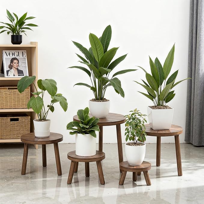 Delma Wood Plant Stands Indoor, Mid-Century Modern Plant Stool, Tall Plant Stand - Image 6