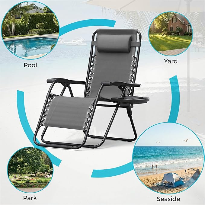 Homall Zero Gravity Chair Patio Folding Lawn Outdoor Lounge Gravity Camp - Image 5