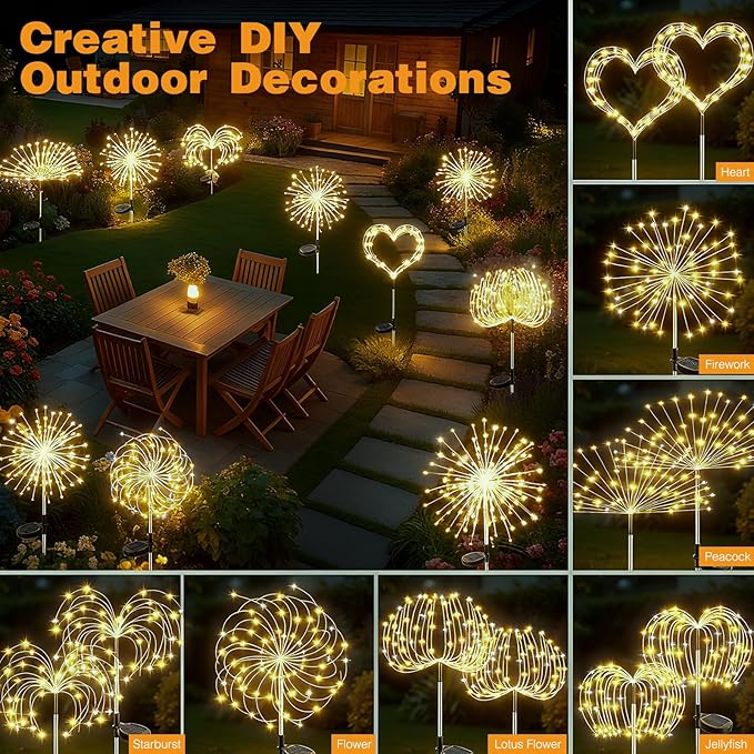 btfarm 4 Pack 120 LED Solar Garden Lights Outdoor, 8 Modes Firework Lights - Image 4