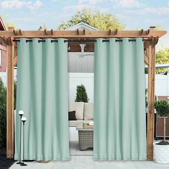 NICETOWN 2 Panels Waterproof Outdoor Curtains Fixed Grommet & Back Tab on Top & by NICETOWN